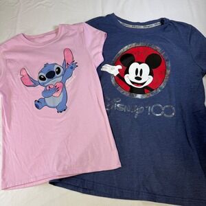 Lot of 2 Disney Mickey & Stitch Girl T-Shirts Size 14/16 Youth Short Sleeve